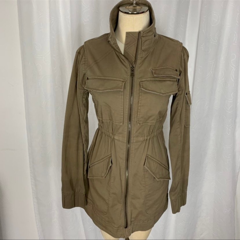 Alice + Olivia cargo Denim zip jacket dress in olive